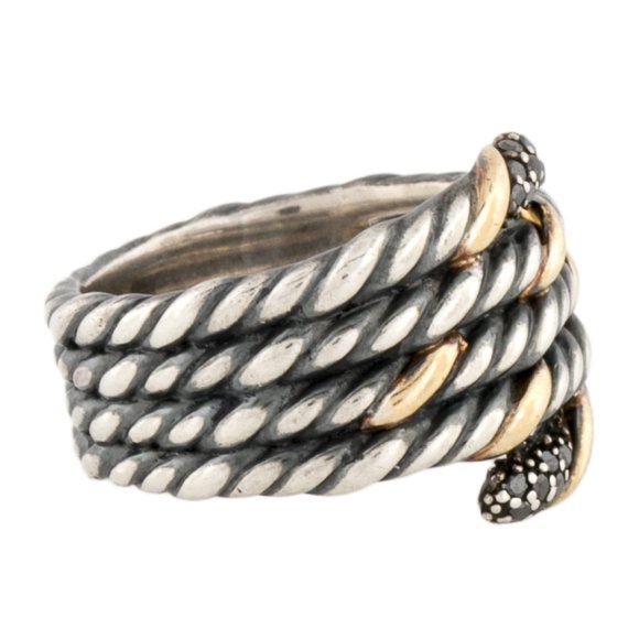 DAVID YURMAN 18K YELLOW GOLD & STERLING SILVER DIAMOND TWO-TONE CABLE BAND RING - Picture 4 of 8